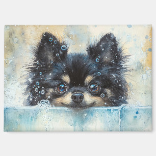 Cute Pomeranian Dog in the Bathtub Magnet