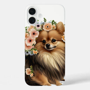 CUTE POMERANIAN DOG IN WILDFLOWERS iPhone 16 PLUS CASE