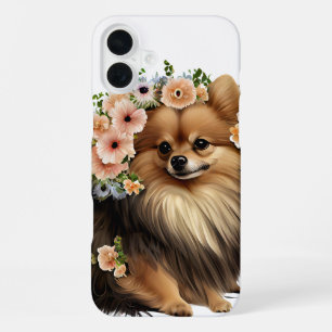 CUTE POMERANIAN DOG IN WILDFLOWERS iPhone 16 PLUS CASE