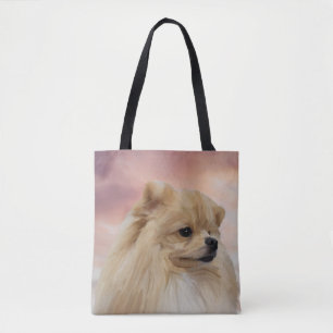 Cute Pomeranian Dog Watercolor Oil Painting Tote Bag