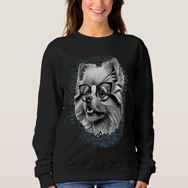 Cute Pomeranian Dog Wearing Nerd Glasses Funny Gra Sweatshirt (Front)