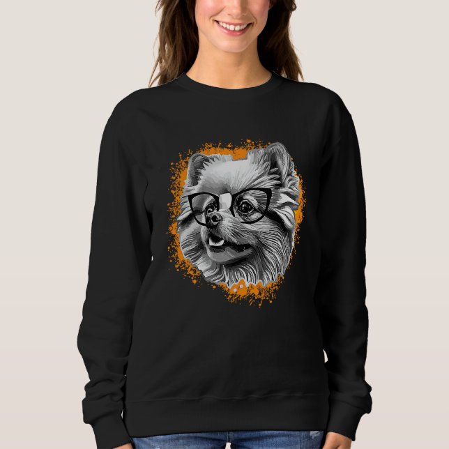 Cute Pomeranian Dog Wearing Nerd Glasses Funny Gra Sweatshirt (Front)