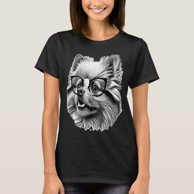 Cute Pomeranian Dog Wearing Nerd Glasses Funny Gra T-Shirt (Front)