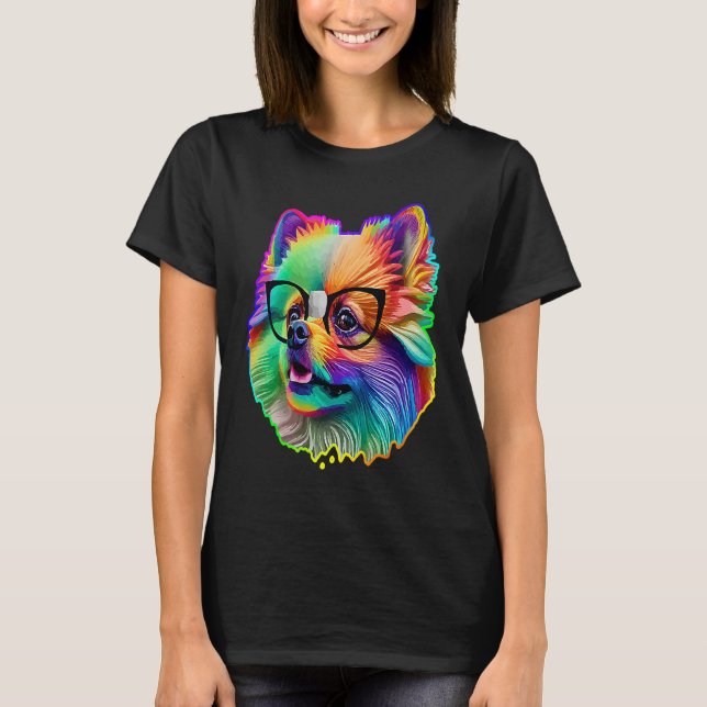 Cute Pomeranian Dog Wearing Nerd Glasses Funny Pop T-Shirt (Front)