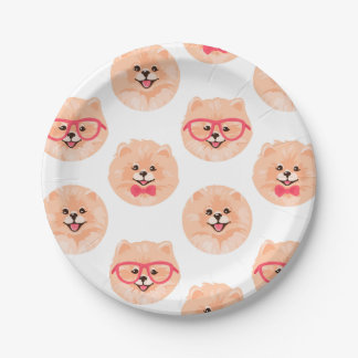 Cute Pomeranian Face Pattern Dog Party Paper Plate
