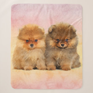 Cute Pomeranian German Spitz Puppies Sherpa Blanket