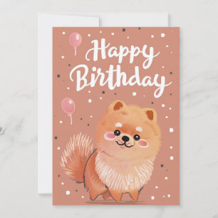 Cute Pomeranian Happy Birthday Holiday Card