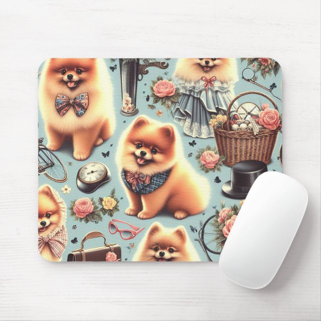 Cute Pomeranian Illustration Mouse Pad (With Mouse)