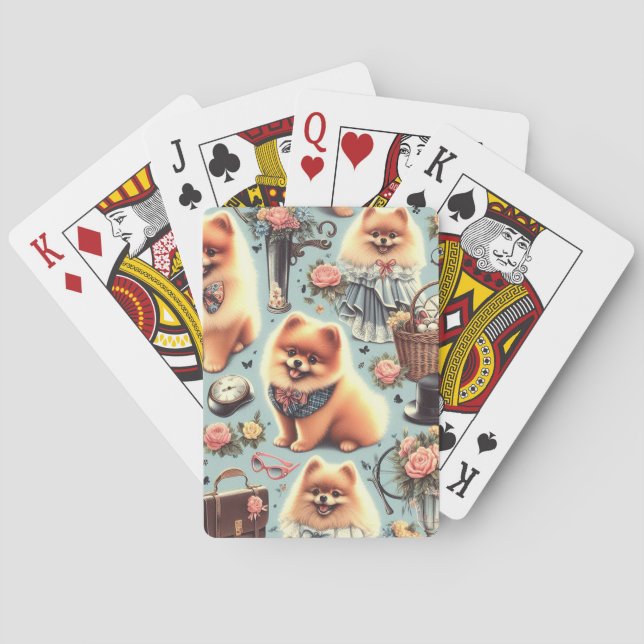 Cute Pomeranian Illustration Playing Cards (Back)