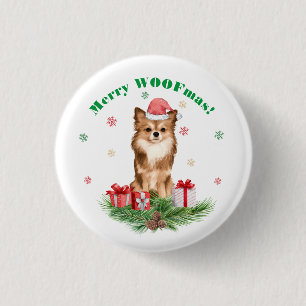 Cute Pomeranian in Santa Hat - Merry WOOFmas!  3 Cm Round Badge