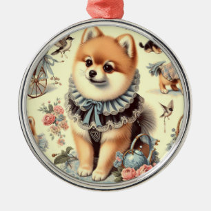 Cute Pomeranian Painting Metal Ornament