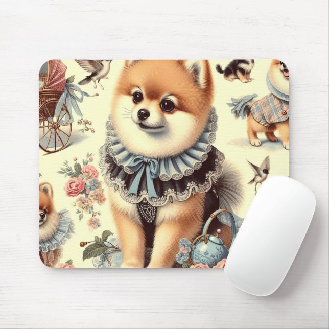 Cute Pomeranian Painting Mouse Pad (With Mouse)