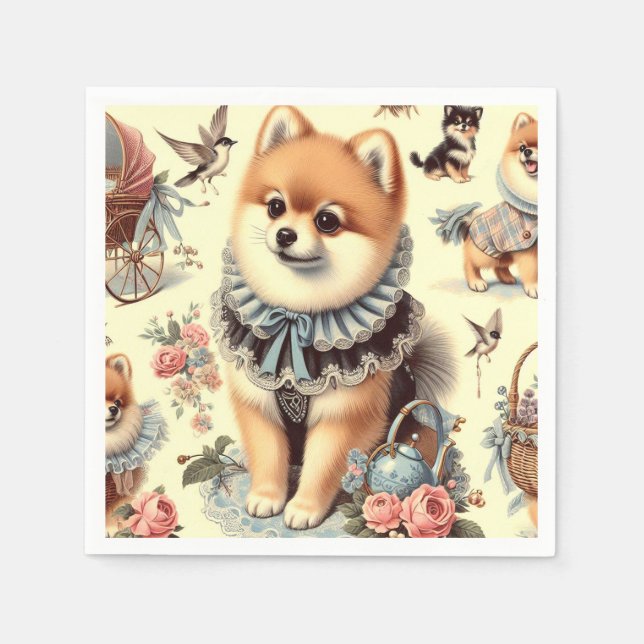 Cute Pomeranian Painting Napkin (Front)