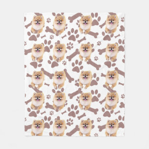 Cute Pomeranian & Paw Print Design – Pet Lover’s Fleece Blanket