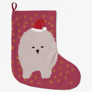 Cute Pomeranian Puppy Drawing Large Christmas Stocking