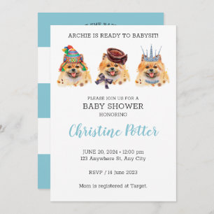 Cute Pomeranian Puppy Theme Baby Shower Invitation