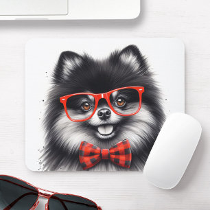 Cute Pomeranian Red Nerd Glasses Mouse Pad