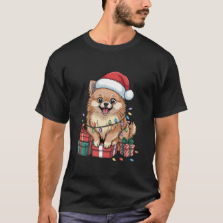 Cute Pomeranian Santa Hat Christmas Pom Dog Lover  T-Shirt