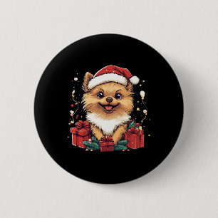 Cute Pomeranian Santa Hat Funny Christmas Pom Xmas 6 Cm Round Badge