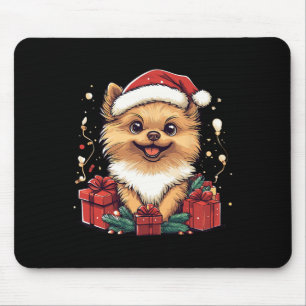 Cute Pomeranian Santa Hat Funny Christmas Pom Xmas Mouse Pad