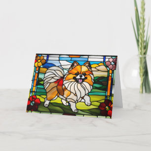 Cute Pomeranian Stained Glass Card
