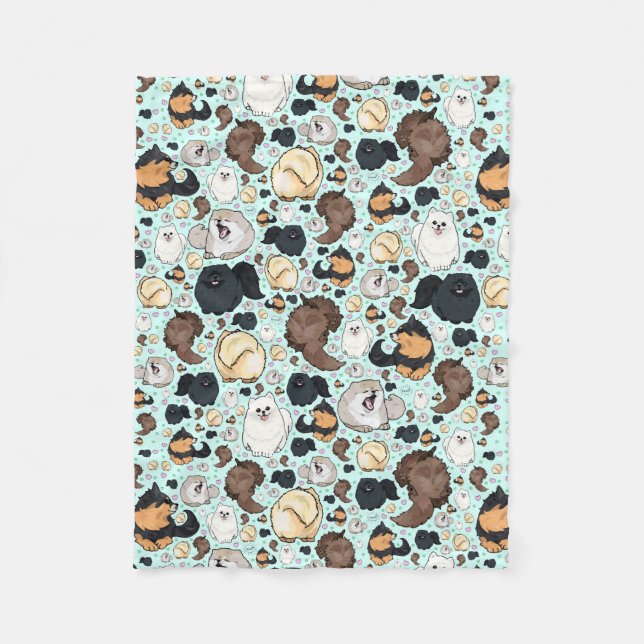 Cute Pomeranian Throw Blanket, Small Fleece Blanket (Front)