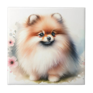 Cute Pomeranian watercolor illustration Ceramic Tile