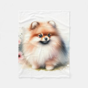 Cute Pomeranian watercolor illustration Fleece Blanket