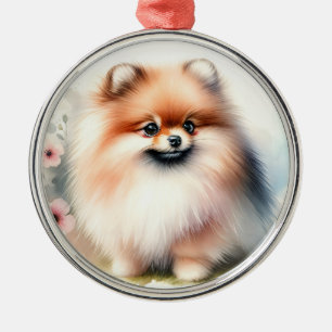 Cute Pomeranian watercolor illustration Metal Ornament