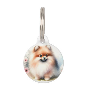 Cute Pomeranian watercolor illustration Pet Tag