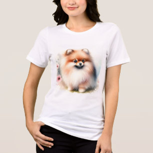 Cute Pomeranian watercolor illustration Tri-Blend Shirt