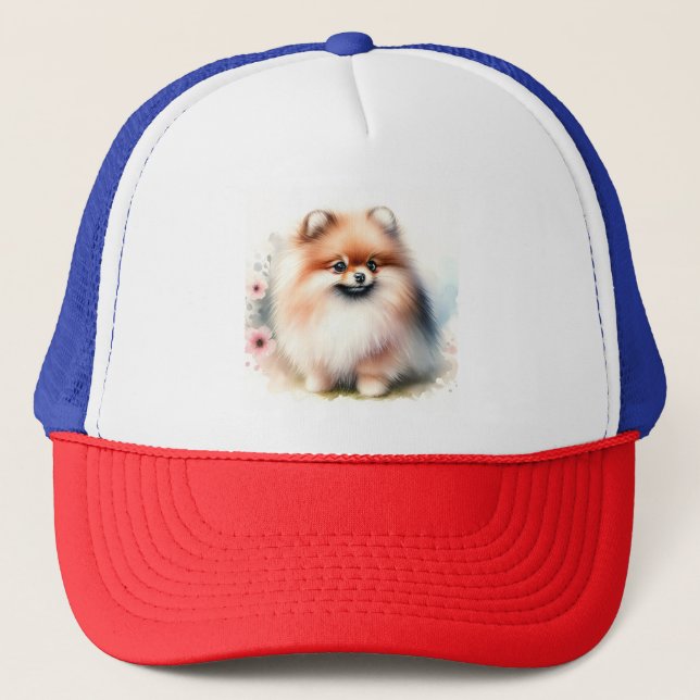 Cute Pomeranian watercolor illustration Trucker Hat (Front)