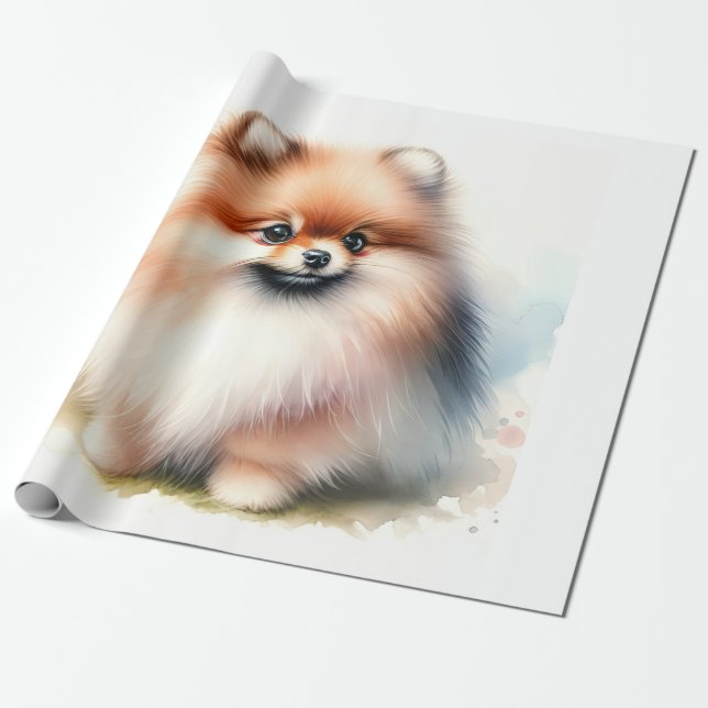 Cute Pomeranian watercolor illustration Wrapping Paper (Unrolled)