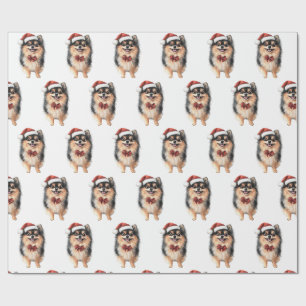 Cute Pomeranian with Santa Hat Wrapping Paper