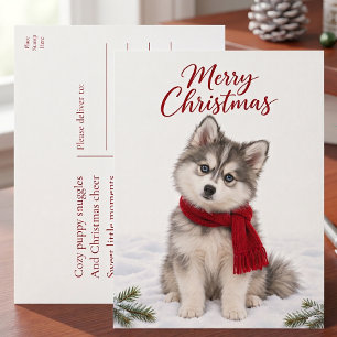 Cute Pomsky Puppy Dog Lover Christmas Holiday Postcard