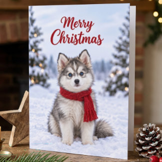 Cute Pomsky Puppy Dog Lover Snowy Christmas Card