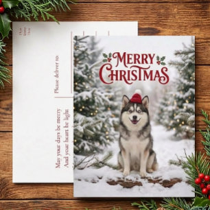 Cute Pomsky Puppy Husky Dog Lover Merry Christmas Holiday Postcard