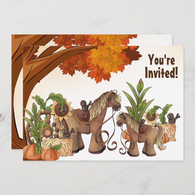 Cute Ponies Autumn Horse Baby Shower Invitation (Front/Back)