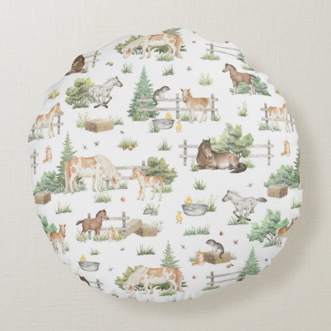 Cute Ponies Round Cushion (Back)