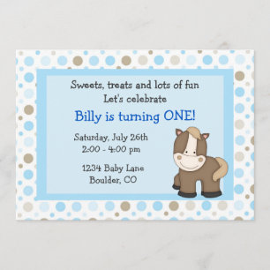 Cute Pony 1st Birthday Invitation for Boys
