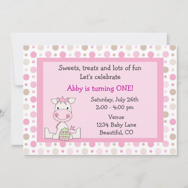 Cute Pony 1st Birthday Invitation for Girls (Front)
