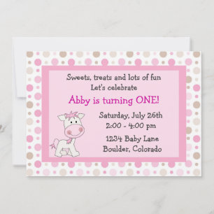 Cute Pony 1st Birthday Invitation for Girls