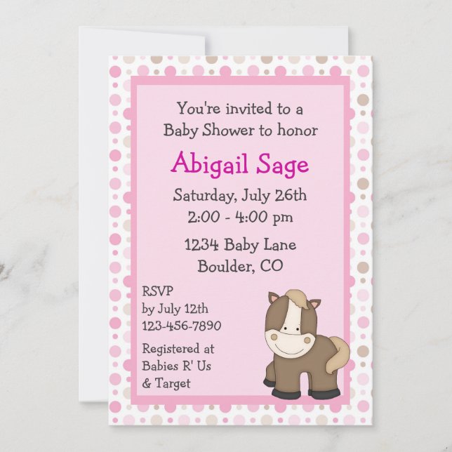 Cute Pony Baby Shower Invitations for Girls (Front)