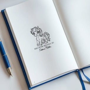 Cute Pony Bookplate Rubber Stamp