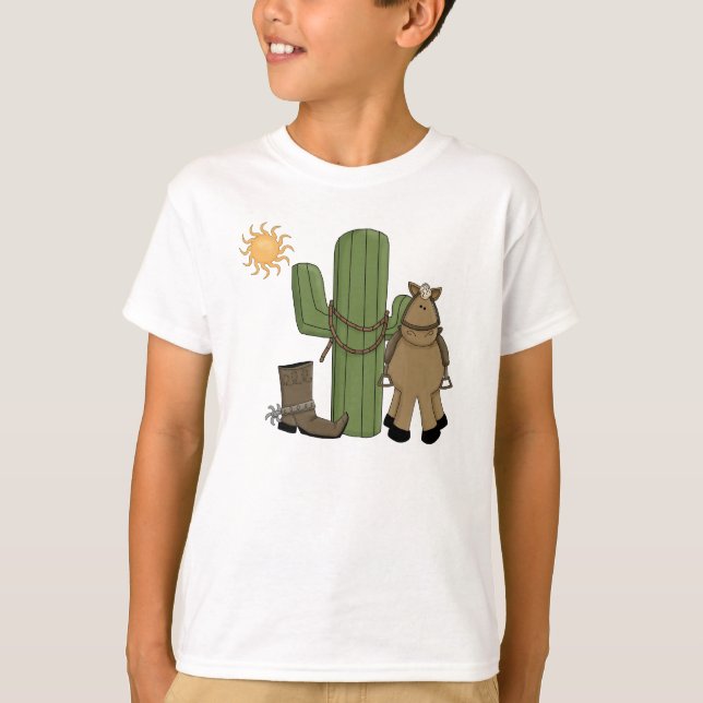 Cute Pony Desert Cactus Scene T-Shirt (Front)
