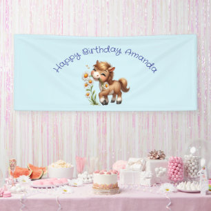 Cute Pony Eating Daisies Birthday Banner