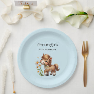 Cute Pony Eating Daisies Birthday Paper Plate