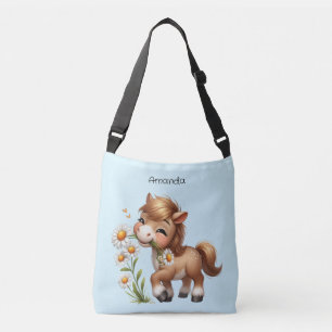 Cute Pony Eating Daisies Crossbody Bag