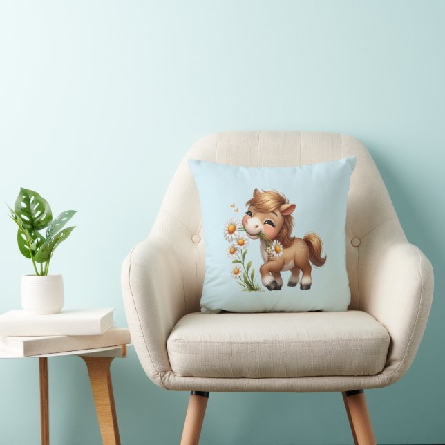 Cute Pony Eating Daisies Cushion (Chair)
