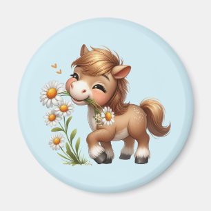 Cute Pony Eating Daisies Magnet